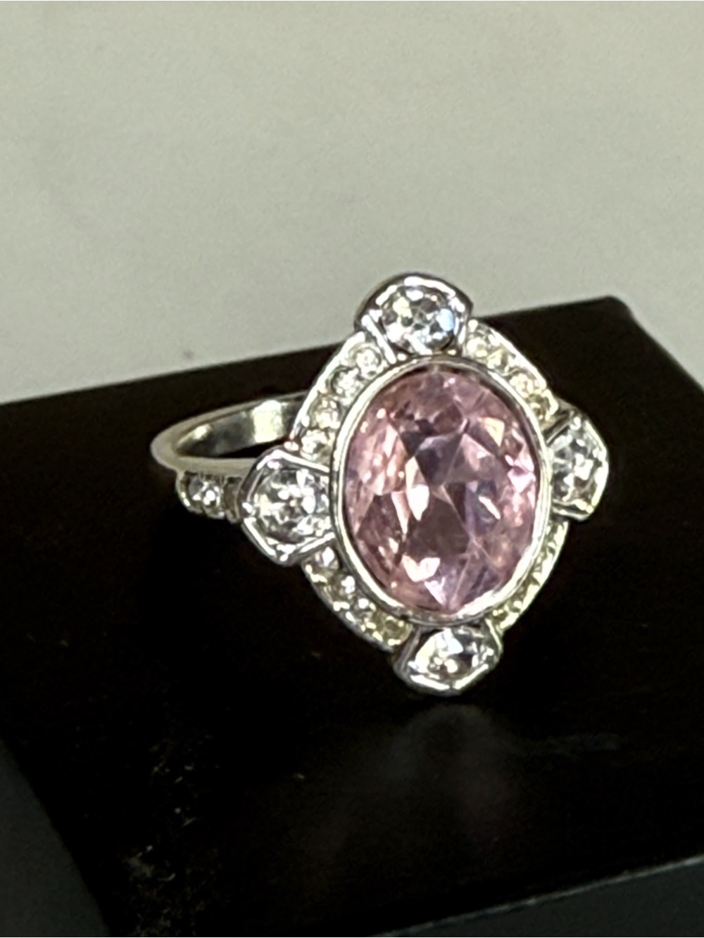 NWT Avon Pink Deco Ring Vintage Inspired Silvertone Size 6
